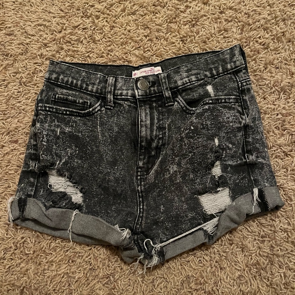 washed black jean shorts